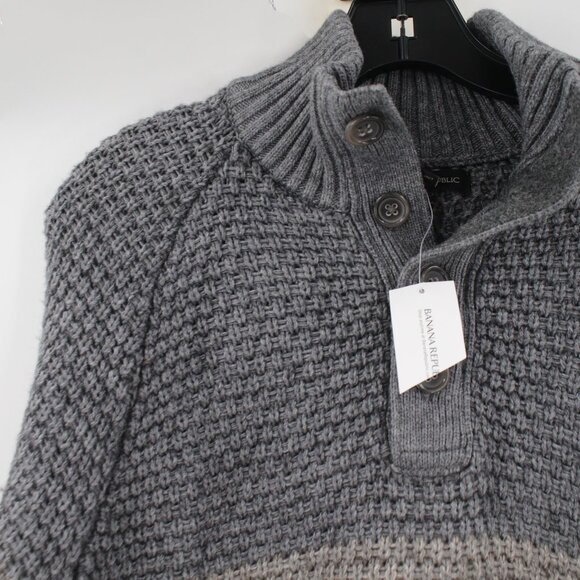 NWT Banana Republic Sweater Mens large Knit cotton wool Yak Hair mock neck ombre - Picture 2 of 10